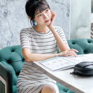 2019 nuevo de la mujer de moda vestido rayas pequeño fresco vestido de - Product Image 2