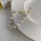 Pulseras <span class=keywords><strong>de</strong></span> Perlas Chapadas en <span class=keywords><strong>Oro</strong></span> <span class=keywords><strong>de</strong></span> <span class=keywords><strong>18k</strong></span> al por Mayor, con Cuentas Blancas <span class=keywords><strong>de</strong></span> Aleación y Espaciadores Dorados, Cadena Ajustable para Mujeres y Niñas - Product Image 3