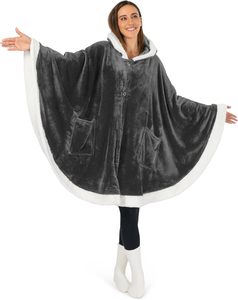 <span class=keywords><strong>Plaid</strong></span> poncho cape à <span class=keywords><strong>capuche</strong></span> en flanelle sherpa tricotée super douce et confortable, style européen, pour <span class=keywords><strong>femme</strong></span> - Product Image 3