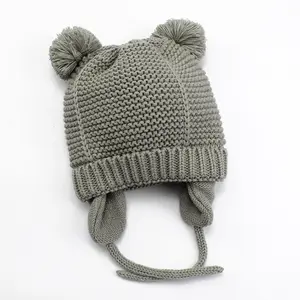 Вязаная детская шапка с помпоном для детей, чепчик для новорожденного, малышей и младенцев, теплая шапка, зима