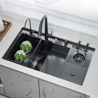 Évier de cuisine à double cuve de luxe personnalisé en usine Évier de cuisine multifonction moderne en acier inoxydable avec robinet