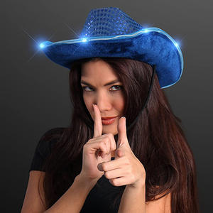 Chapeaux de cow-girl néon pour les filles et les garçons de fête Livraison rapide Chapeau de cow-boy à paillettes argentées LED lumineux pour la fête - Product Image 3