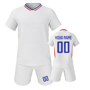 Ensemble de maillot de football personnalisé pour homme, bleu, col en V, manches courtes, impression sublimée, short blanc, tissu respirant, vêtements d'équipe pour adultes - Product Image 6