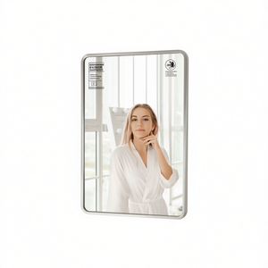 Espejo de Baño Cuadrado de 24 x 36 Pulgadas con Marco de Aleación de Aluminio Antivaho, Montado en la Pared, Diseño Minimalista, Acabado Plateado - Product Image 1