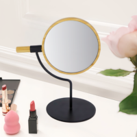 Miroir de courtoisie de maquillage réglable à deux côtés à 360 degrés en bambou avec logo personnalisable coiffeuse cosmétiques personnalisés