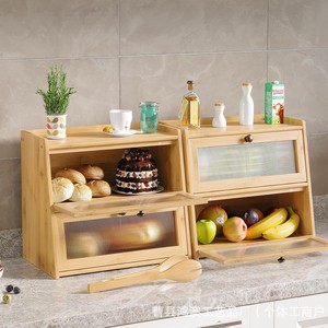 Boîte à pain en bambou, armoire de rangement de cuisine en bois avec porte transparente pour pâtisserie, anti-poussière, hermétique, organisateur de nourriture - Product Image 1