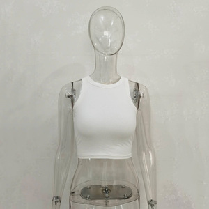 2023夏季时尚t恤热夏季女士白色罗纹作物背心女士定制标志 - Product Image 5