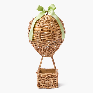 Ballon à Air chaud en rotin avec arc gros-grain vert fait à la main matériau naturel écologique rustique Style Boho décoration murale de pépinière - Product Image 1