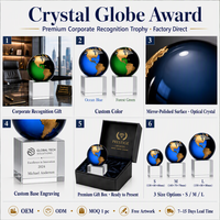 Trophée globe terrestre en cristal K9 personnalisé en gros, base gravée en 3D, cadeau de reconnaissance d'entreprise