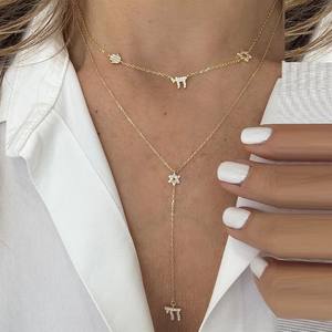 Collana da Donna in Argento Sterling 925 Placcato Oro con Ciondolo Stella di <span class=keywords><strong>David</strong></span> Chai a Forma di Y con Zirconi Cubici, Gioielli Ebraici - Product Image 1