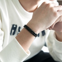 Bijoux de Hip-Hop en acier inoxydable pour hommes, en plaqué or, argent, noir, Double boucle, épais