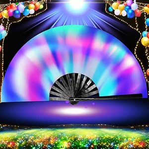 UV Glow <b>Bamboo</b> Fan for Women/Men Business Gift Painted Folk Art Design Large Rave Dance Festival Party Handheld EDC - Product Image 2