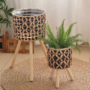 Pot de fleurs d'intérieur <span class=keywords><strong>en</strong></span> rotin artificiel pour la maison, support réglable <span class=keywords><strong>en</strong></span> <span class=keywords><strong>bois</strong></span>, pots de fleurs et jardinières <span class=keywords><strong>en</strong></span> rotin tressé, vente <span class=keywords><strong>en</strong></span> gros - Product Image 4