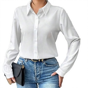 Chemisiers classiques sexy pour femmes, en polyester tissé, simples, à manches longues, boutonnés, à col, chemises de bureau - Product Image 3
