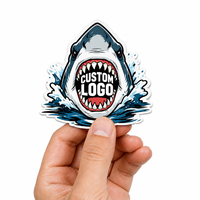 Autocollants personnalisés requin dessin animé, imperméables, autocollants en vinyle découpés, requin en colère, autocollant logo personnalisé pour casque et skateboard