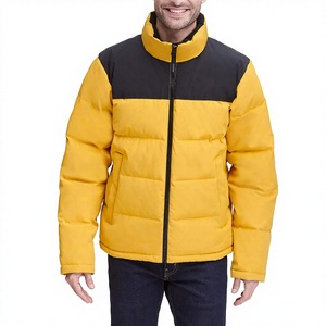 Veste matelassée pour homme, jaune et noir, coupe-vent, fermeture éclair, décontractée, hiver, épaisse, rembourrage en polyester, coupe classique - Product Image 3