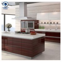 Prima Combo îlot de cuisine et armoire modernes de qualité haut de gamme avec comptoir en pierre de quartz pour une utilisation en appartement