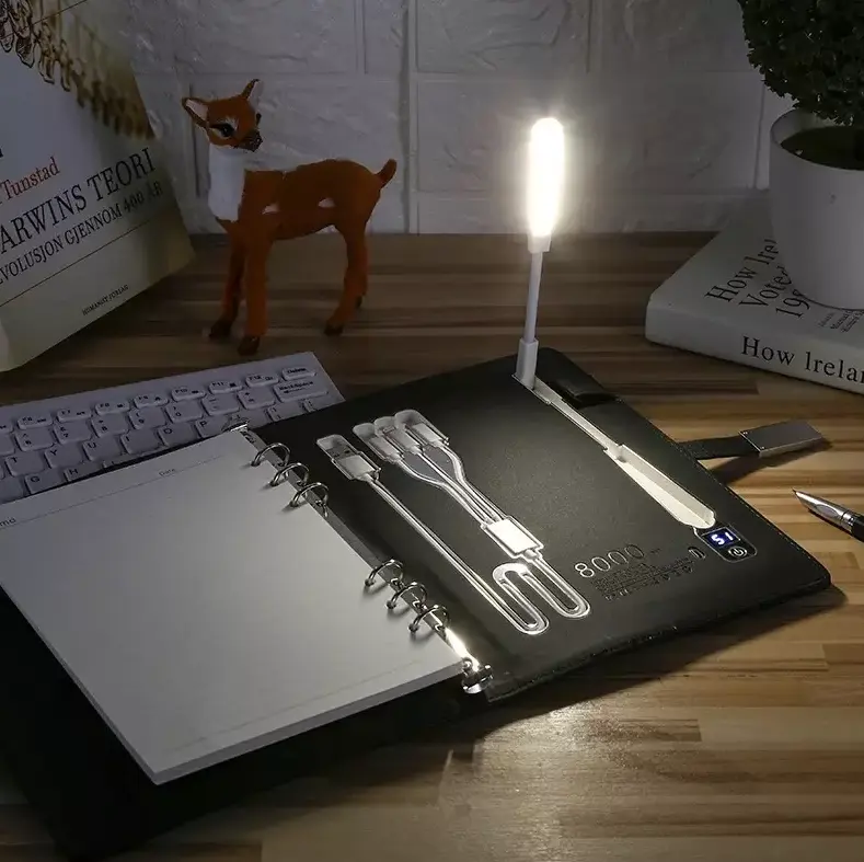 Planificateur d'affaires A5 PU couverture Notebook avec lampe Powerbank Notebook avec chargeur sans fil clé usb