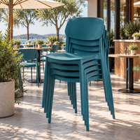 Chaises de salle à manger empilables en PVC, table ronde en bois vert sarcelle, base en métal noir, restaurant, bistrot, personnalisable, fabricant OEM Chine