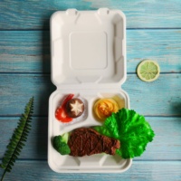 Boîte d'emballage alimentaire à emporter en bagasse biodégradable, boîte à lunch à 3 compartiments