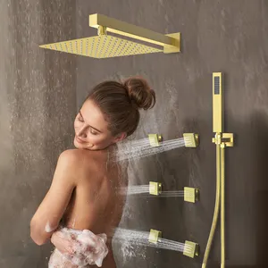 EVERSTEIN USA Warehouse Delivery Bathroom European Brass Rainfall Shower Set System Mixer Wall Mount Ceiling Shower Set