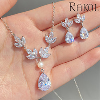 RAKOL SP3292 Ensemble de bijoux de luxe pour femme, collier tennis classique en zircon cubique et boucles d'oreilles goutte d'eau, en alliage de cuivre, pour mariage et fiançailles