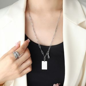 Collier long rectangulaire en acier titane avec pendentif lapin animal, chaîne de pull, ne se décolore pas, M032 - Product Image 3