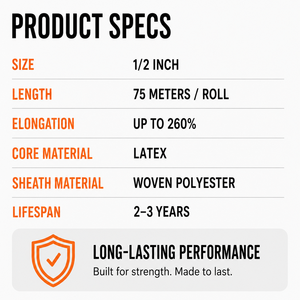 Cordon d'ancrage élastique Slack Line 14 mm, charge de rupture 280 kg, extension 260 %, 250 pieds, pour entraînement et clôture élastique - Product Image 6