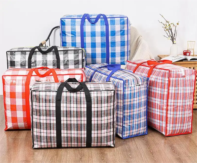 Thêm công suất lớn bền không thấm nước PP dệt Túi mua sắm lưu trữ di chuyển hành lý đóng gói túi biểu tượng tùy chỉnh