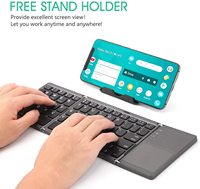 Ancreu Keyboard Nirkabel Lipat Saku Ramping, Dapat Diisi Ulang dengan Touchpad dan Dudukan Berdiri