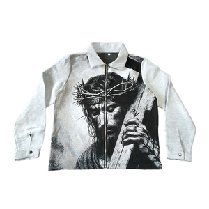 Blouson Homme Respirant Brodé Vintage Hiver Inspiré <span class=keywords><strong>de</strong></span> l'Art du Journal, Imprimé Portrait Collage, Zippé, Tissé - Product Image 4