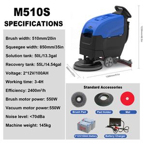 M510S Industrial Floor Scrubber Dryer Cleaning Washing <b>Machine</b> <b>Walk</b> Behind Vacuum Wet Scrubber Drier - Product Image 2