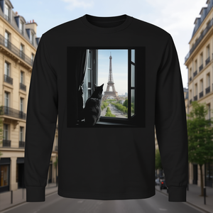 T-shirt a maniche lunghe con simpatico gatto a Parigi - Product Image 3