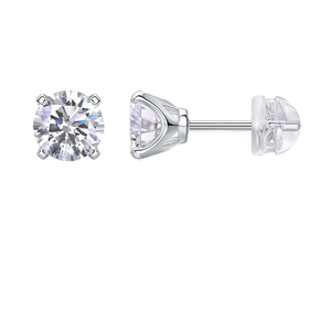 Orecchini a Perno in Argento 925 con Moissanite, Design Classico a Quattro Griffe, per Uso Quotidiano e Feste - Product Image 1