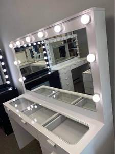Customized White Black <strong>Cheap</strong> Impressions Glass Top Maquillaje Makeup Vanity Desk Dressing Table With Chair and Led <strong>Mirror</strong> - Product Image 5