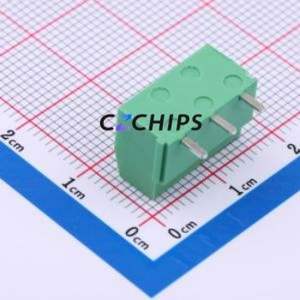 MX126R-5.0-03P-GN01-Cu-S-A Screw Terminal Block Bent Lead Through Hole,P=5mm Connector 1x3P 5mm Green Right Angle Insert - Product Image 2