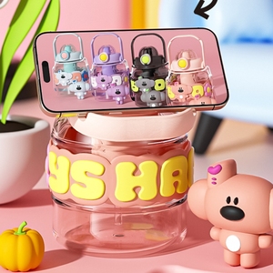 Md407 <span class=keywords><strong>nuovo</strong></span> cartone animato per bambini simpatico mostro di plastica portatile tazza di acqua estiva di grande capacità Logo personalizzato tazza di paglia - Product Image 5