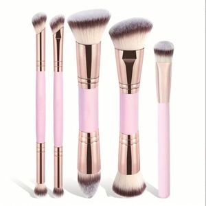 Set de 5 Brochas de Maquillaje de Doble Punta para Rostro, con Brocha para Base, Colorete y Polvo Suelto, de Pelo Suave, para Uso Transfronterizo - Product Image 1