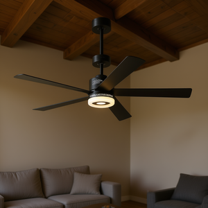 Ventilateur de plafond LED en fer noir de 65 pouces, 5 pales, moteur DC, télécommande, design moderne, fonctionnement silencieux, éclairage pour salon - Product Image 2