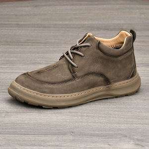 Chaussures rétro en cuir véritable pour hommes, bout rond, à lacets, semelle souple, bottes décontractées d'automne - Product Image 4
