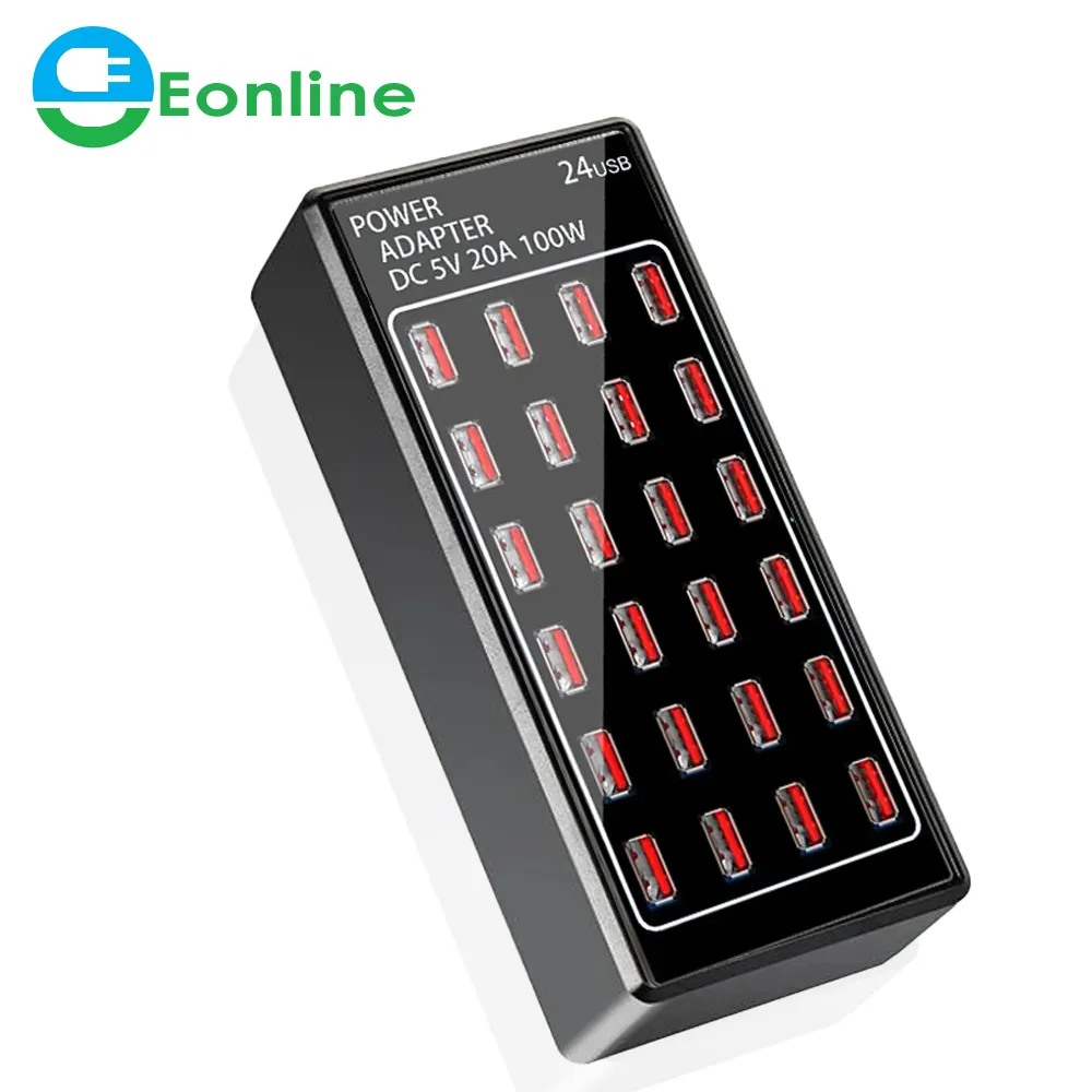 Eonline 3D UV 100W 24 port USB şarj aleti dok istasyonu güç adaptörü 5V 20A USB cep telefonu Iphone Sams için hızlı şarj USB Hub