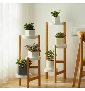 Soporte personalizado blanco de 4 niveles para plantas de acacia de bambú, respetuoso con el medio ambiente, uso doméstico, estante de exhibición de esquina, soporte de almacenamiento para plantas - Product Image 3