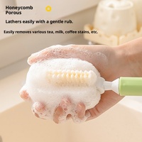 Brosse de nettoyage de cuisine japonaise 2-en-1 avec long manche en PP, conception détachable pour l'élimination des taches sur tasses, bouteilles et casseroles