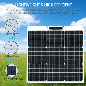 Professional Flexible <b>Solar</b> <b>50W</b> 12V Monocrystalline <b>Panel</b> 125mmx125mm 440x280mm 23% Efficiency Lightweight Durable Alecter - Product Image 4