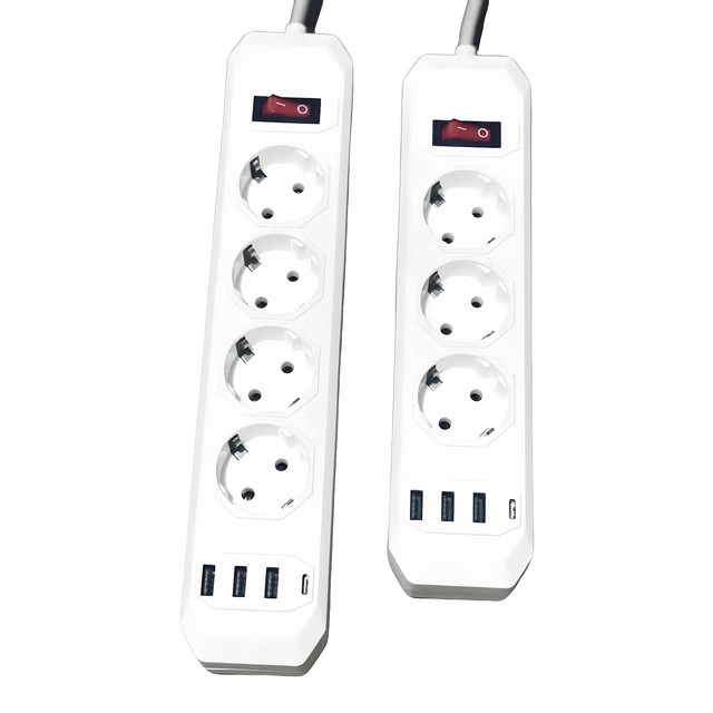 OEM EU Power Strip Surge Protector 3 AC Outlet Electrical Extension Socket with PD 20W Fast Charging 2 USB c Ports Power Cord