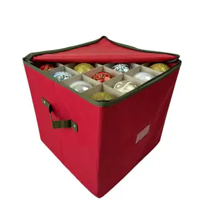 Holiday Ornaments Christmas Ball Organizer Storage Box With Handles Fabric Foldable Square Modern