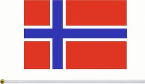 Bandera de Mano de Noruega, 14x21cm, Ecológica, Duradera, Portátil, de Tela de Poliéster Digital, con Palo de Plástico Blanco, Forma Rectangular Dorada - Product Image 3