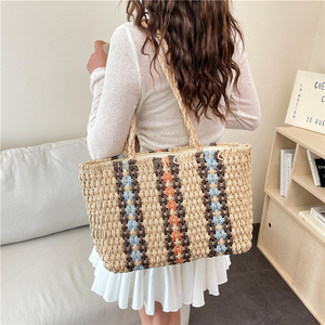 JIANUO Nuevas Bolsas de Mano de Paja Tejida de Gran Capacidad para el Verano, Bolsas de Playa Esenciales para <span class=keywords><strong>Viajes</strong></span> - Product Image 6