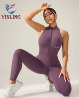 Nouveaux Styles Fitness Body Workout Femmes Gym Sport One Piece Yoga Zipper Jumpsuits