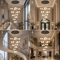 Lustre moderne pour escalier, espace escalier, hall d'entrée de villa duplex, atrium d'hôtel, design élégant et chaleureux pour plafond haut
